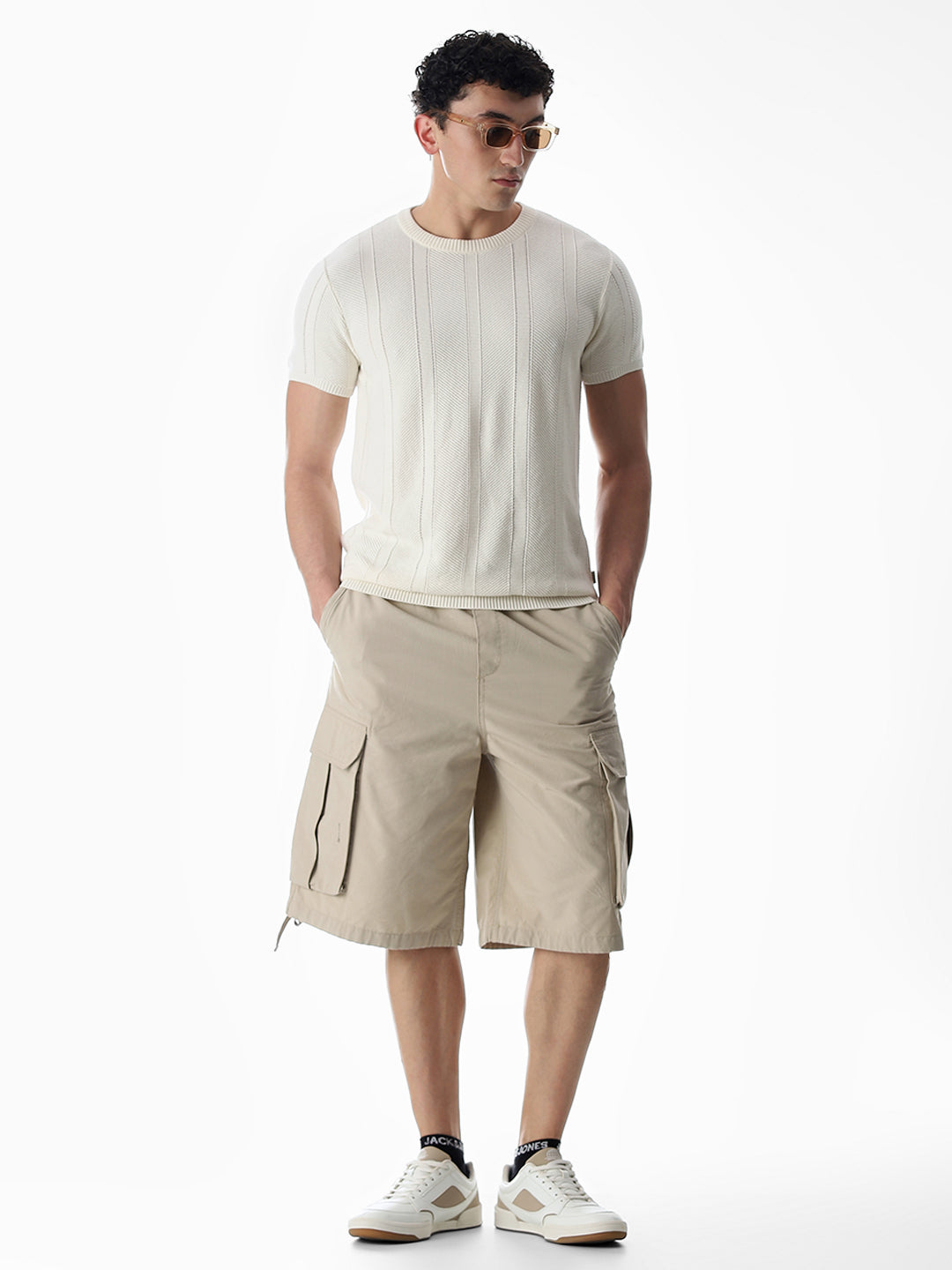 White Jacquard Knitted T-shirt