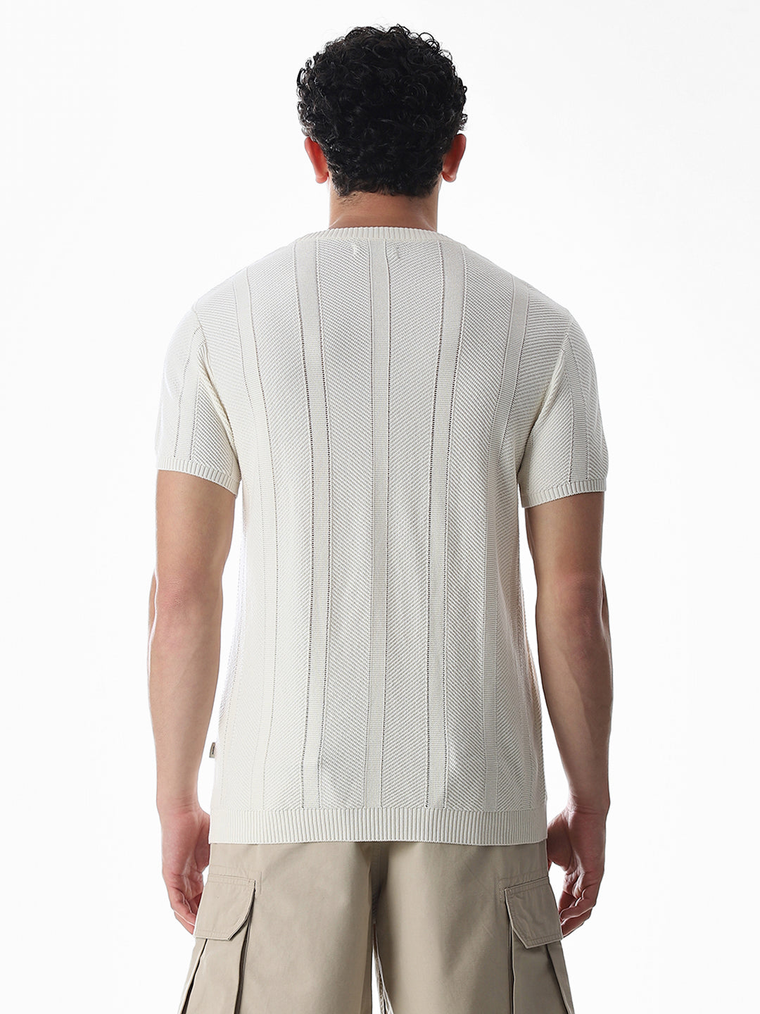 White Jacquard Knitted T-shirt