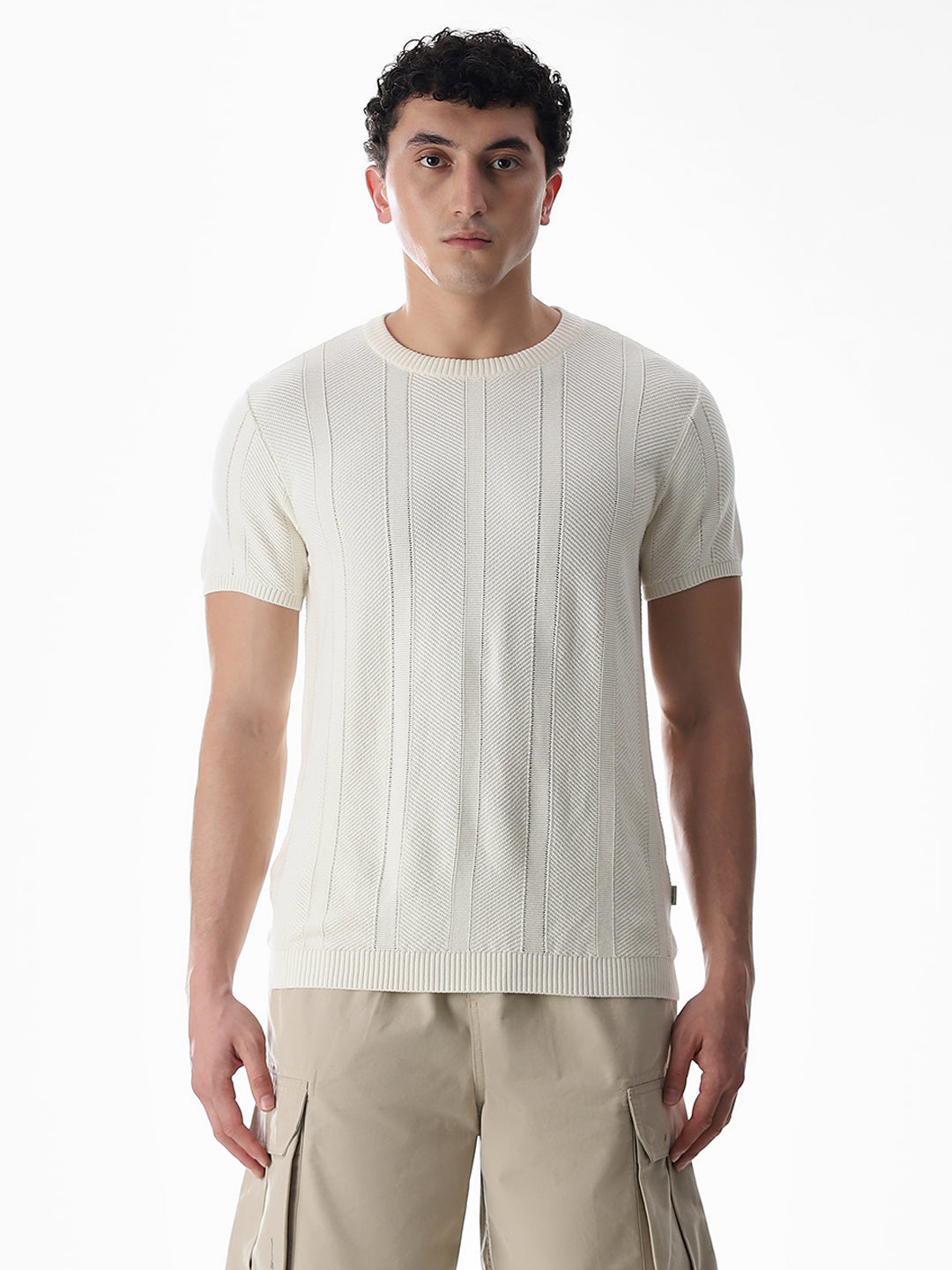 White Jacquard Knitted T-shirt
