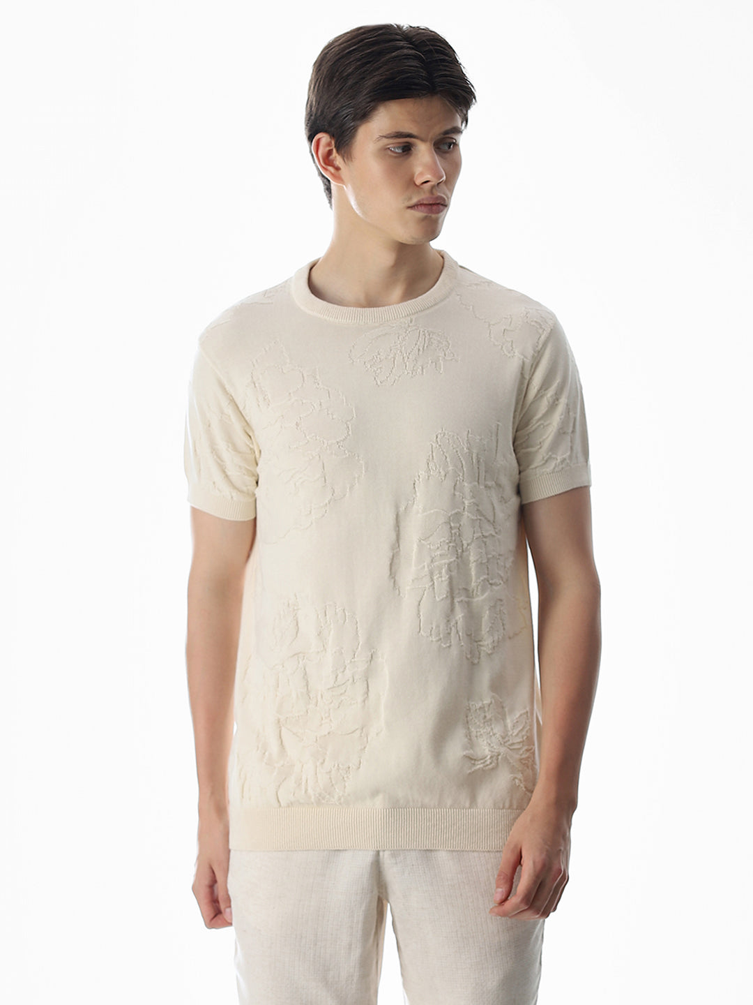 White Jacquard Knitted T-shirt