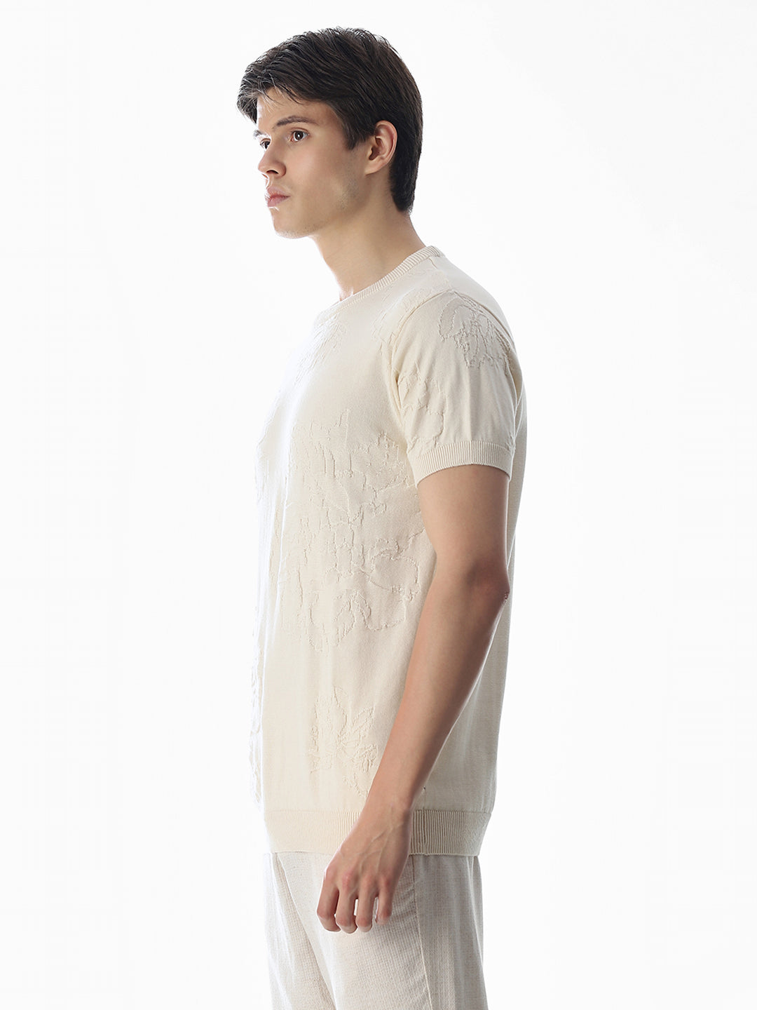 White Jacquard Knitted T-shirt
