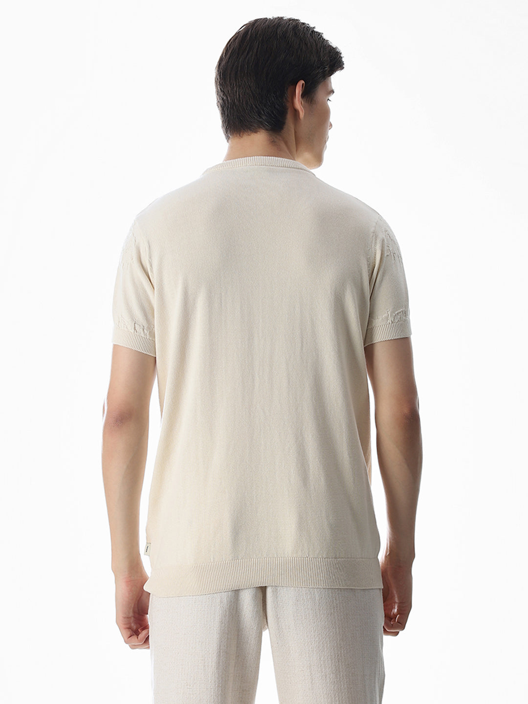 White Jacquard Knitted T-shirt