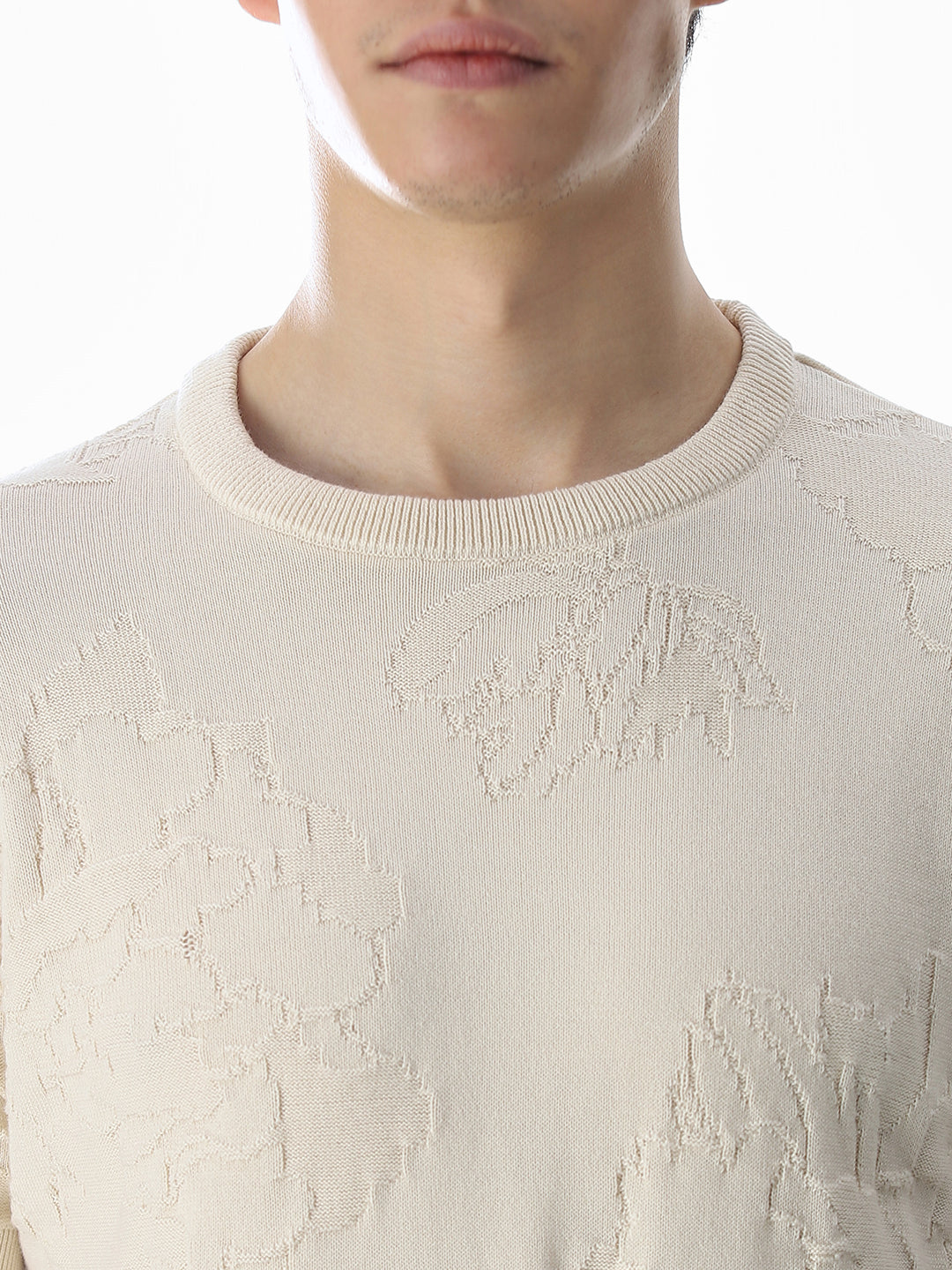 White Jacquard Knitted T-shirt