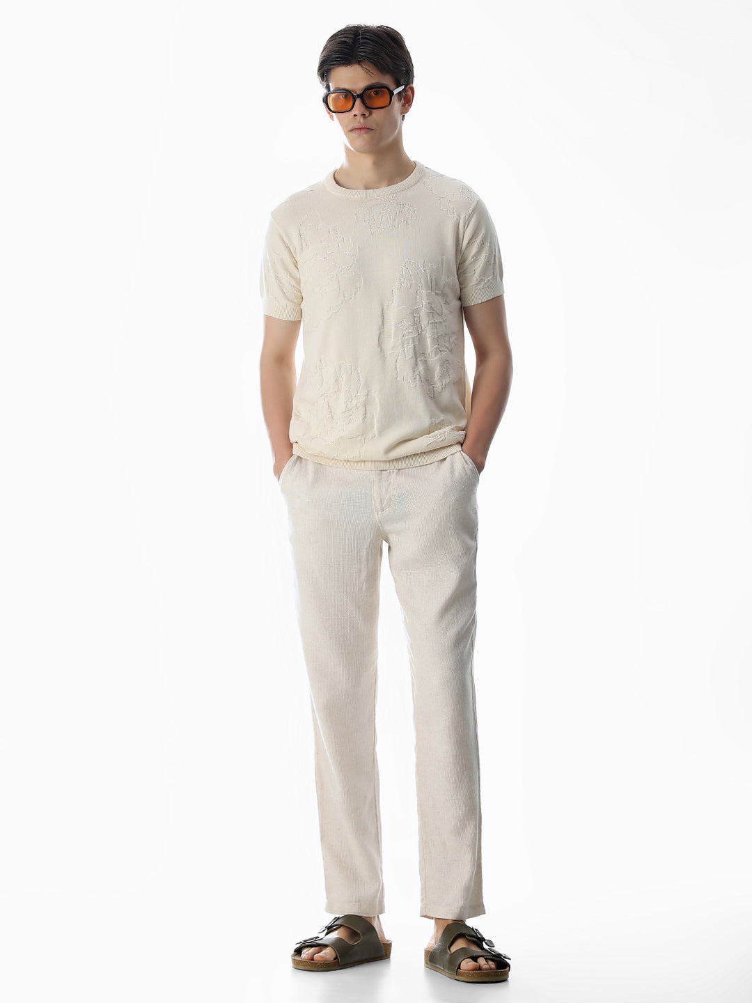 White Jacquard Knitted T-shirt