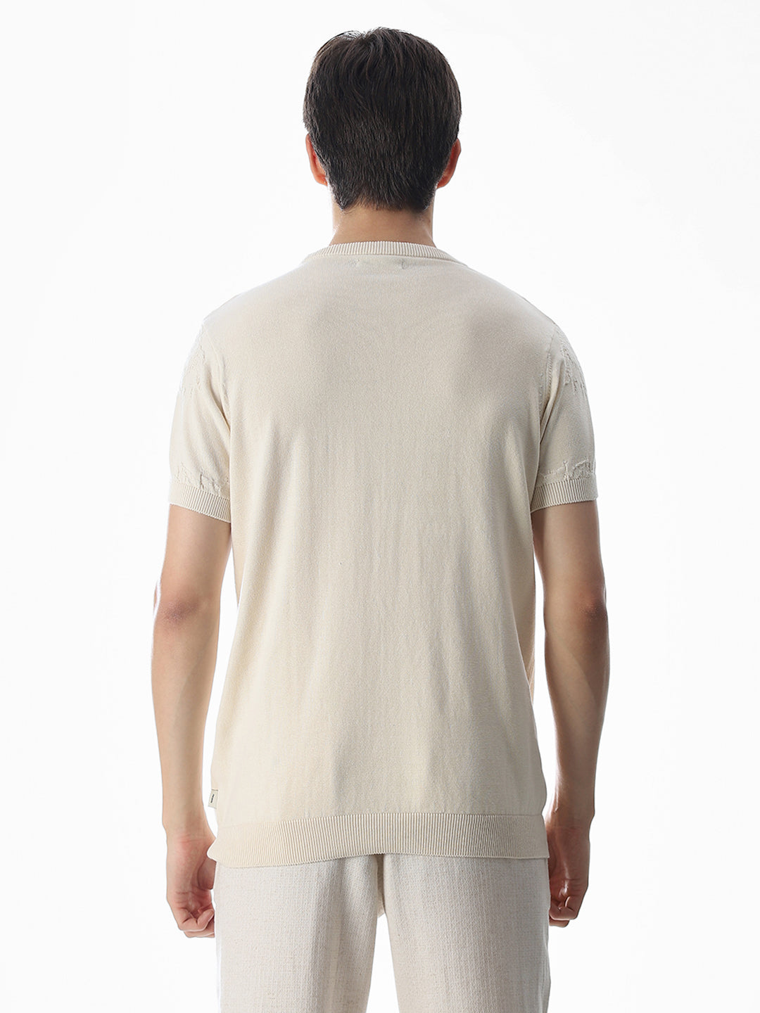 White Jacquard Knitted T-shirt