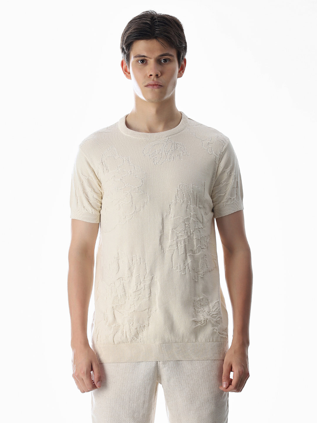 White Jacquard Knitted T-shirt