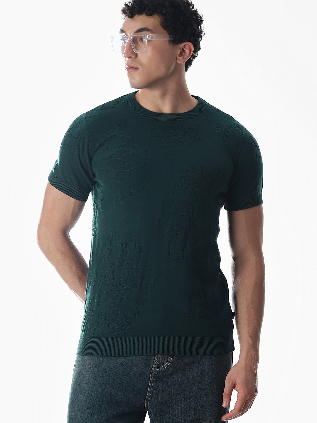 Green Jacquard Knitted T-shirt