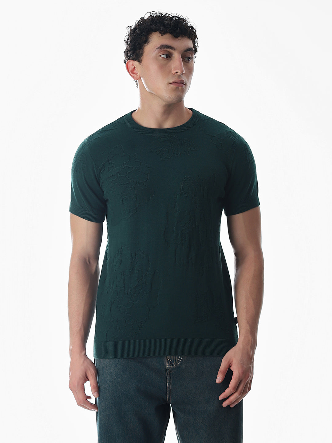 Green Jacquard Knitted T-shirt