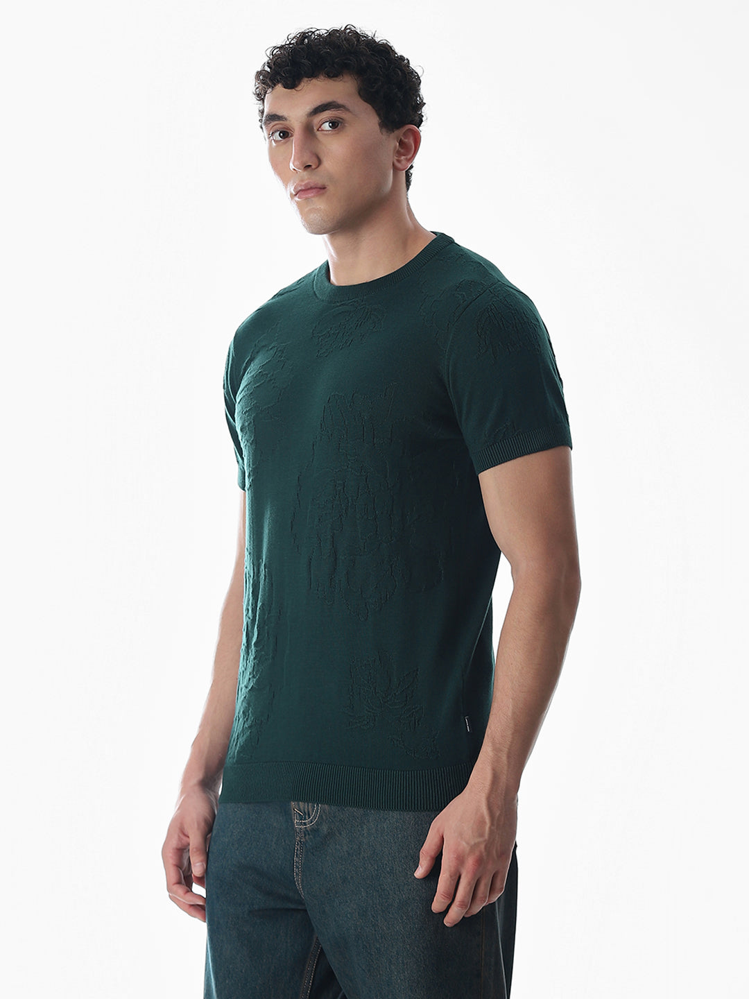 Green Jacquard Knitted T-shirt