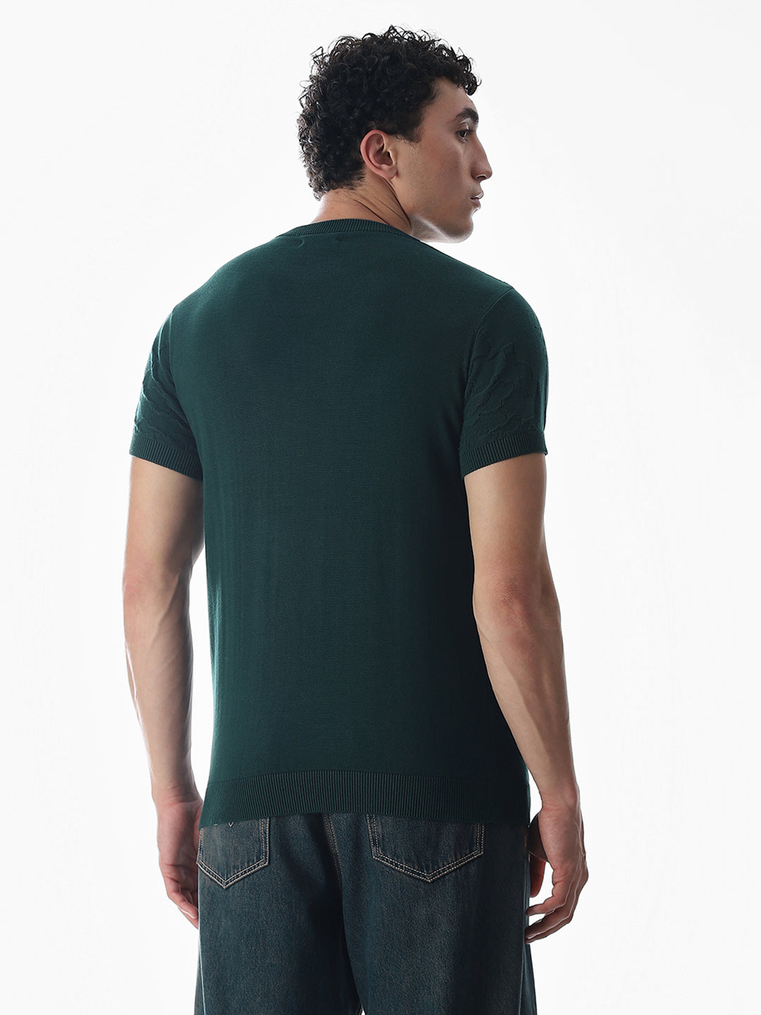 Green Jacquard Knitted T-shirt