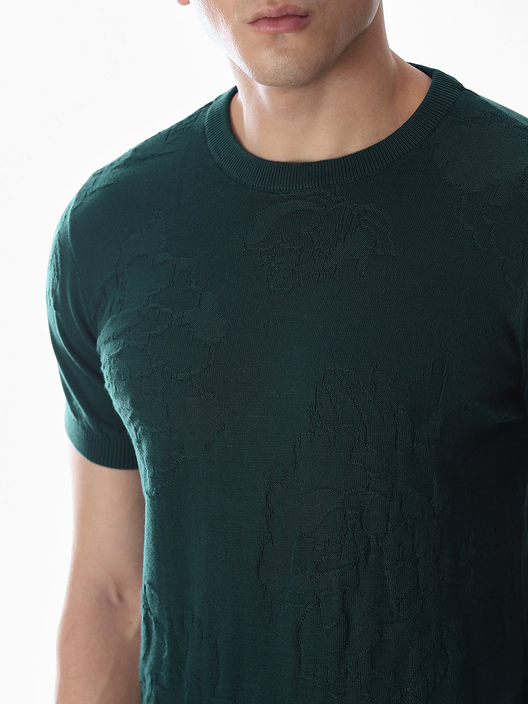 Green Jacquard Knitted T-shirt