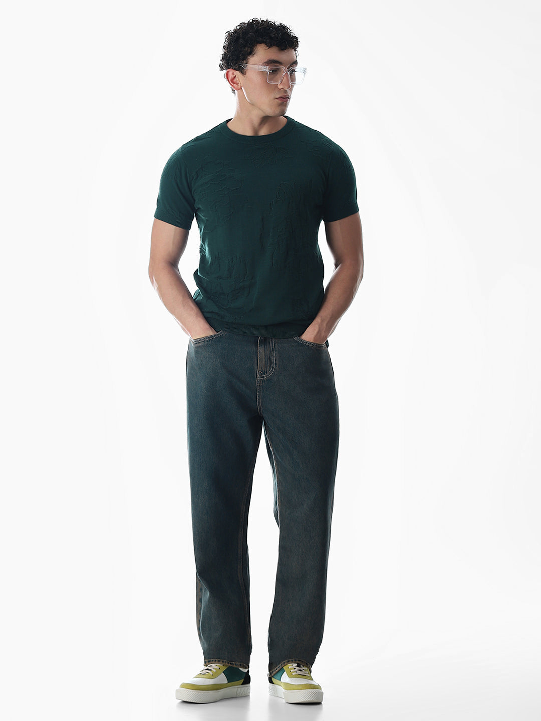 Green Jacquard Knitted T-shirt