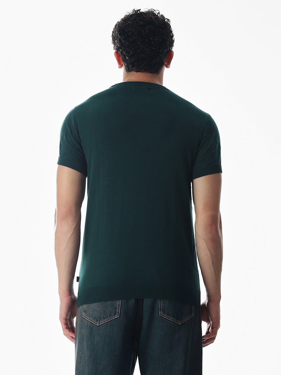 Green Jacquard Knitted T-shirt