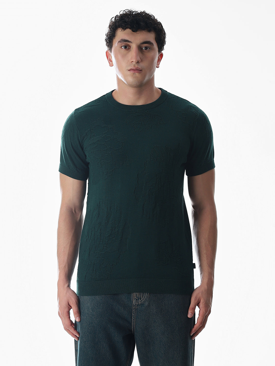 Green Jacquard Knitted T-shirt