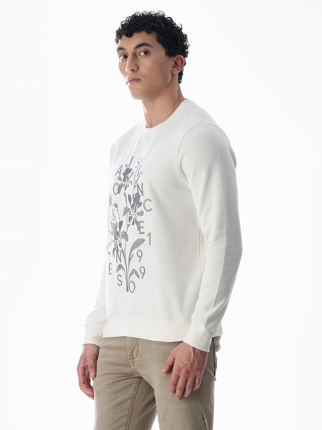 White Embroidered Print Sweatshirt