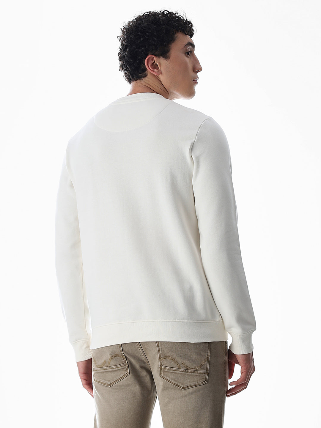 White Embroidered Print Sweatshirt