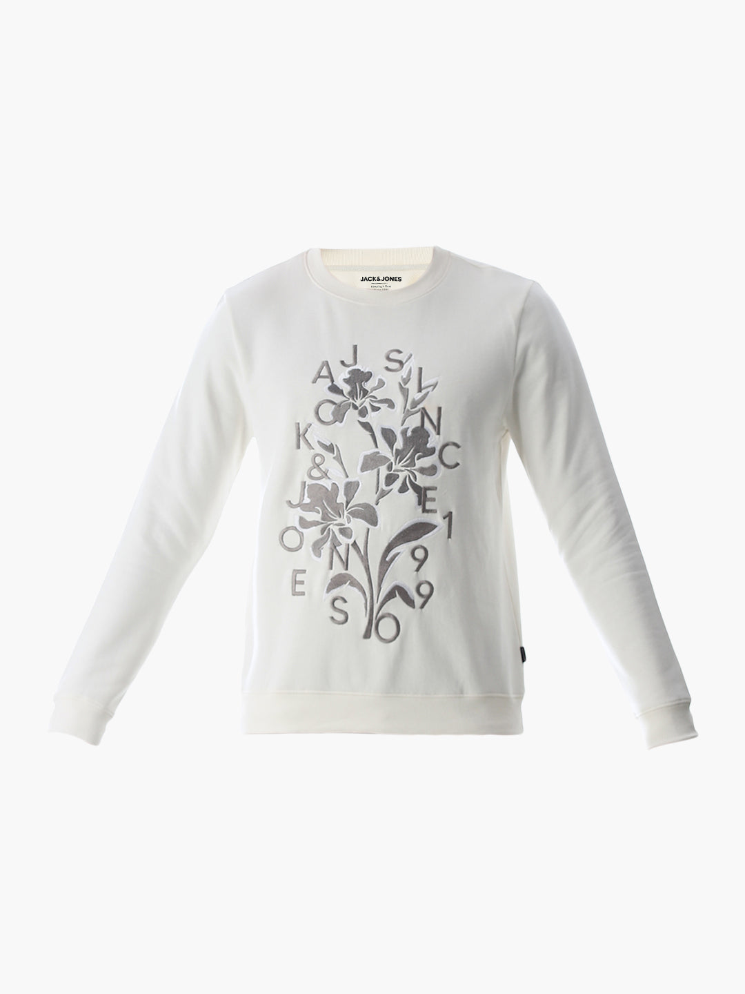 White Embroidered Print Sweatshirt