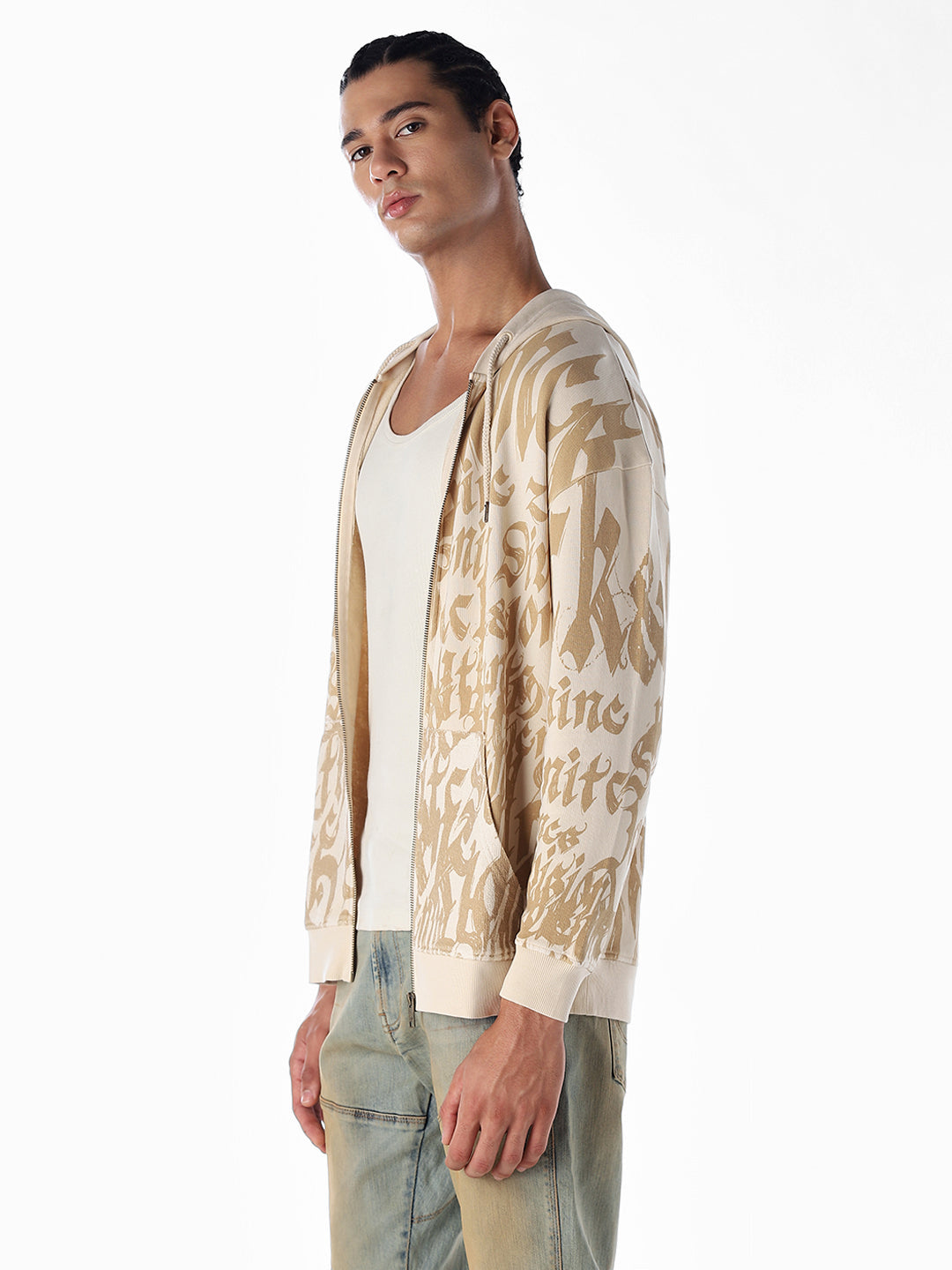 Typographic Print Front Open Sweatshirt