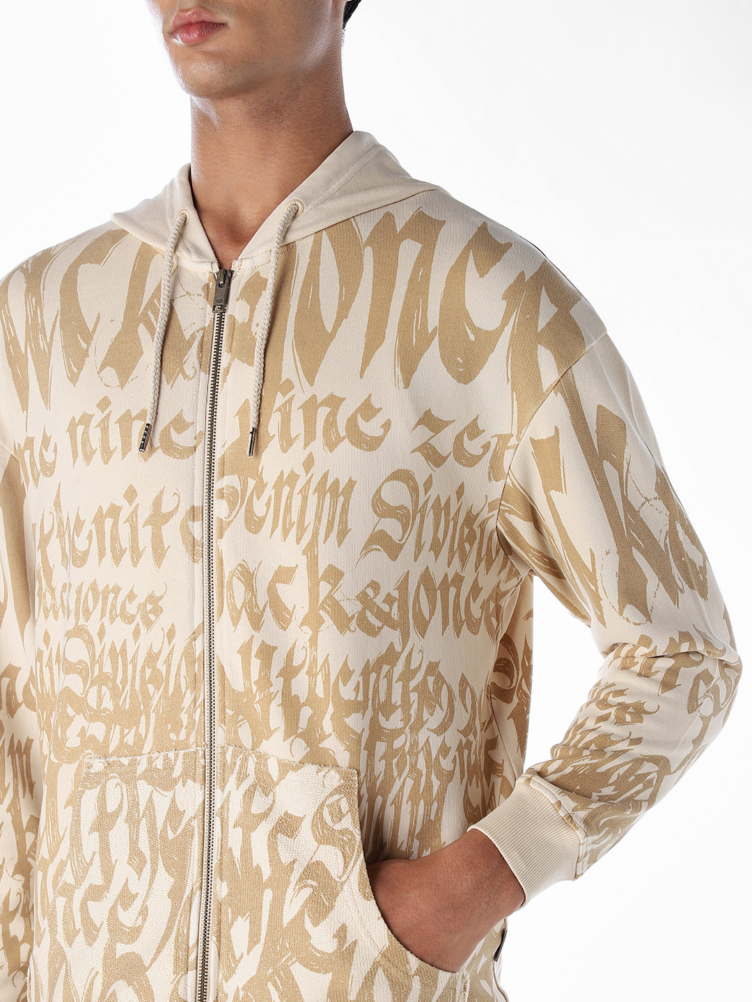 Typographic Print Front Open Sweatshirt