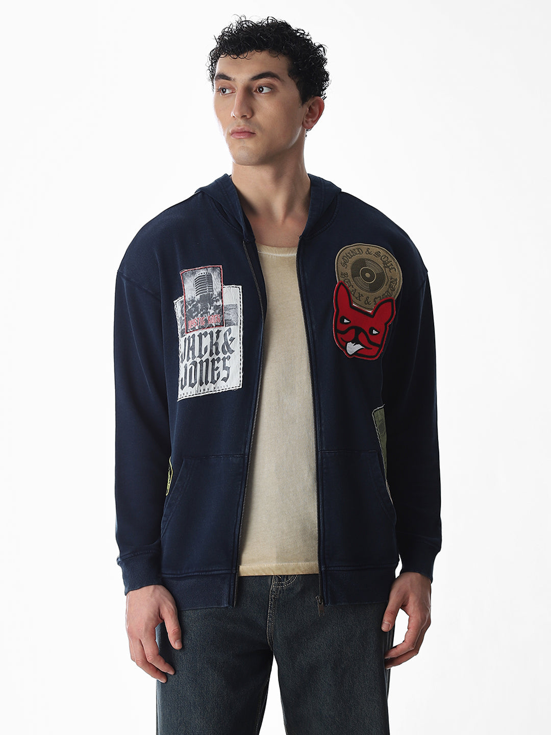 Printed Front Open Hooded Sweatshirt