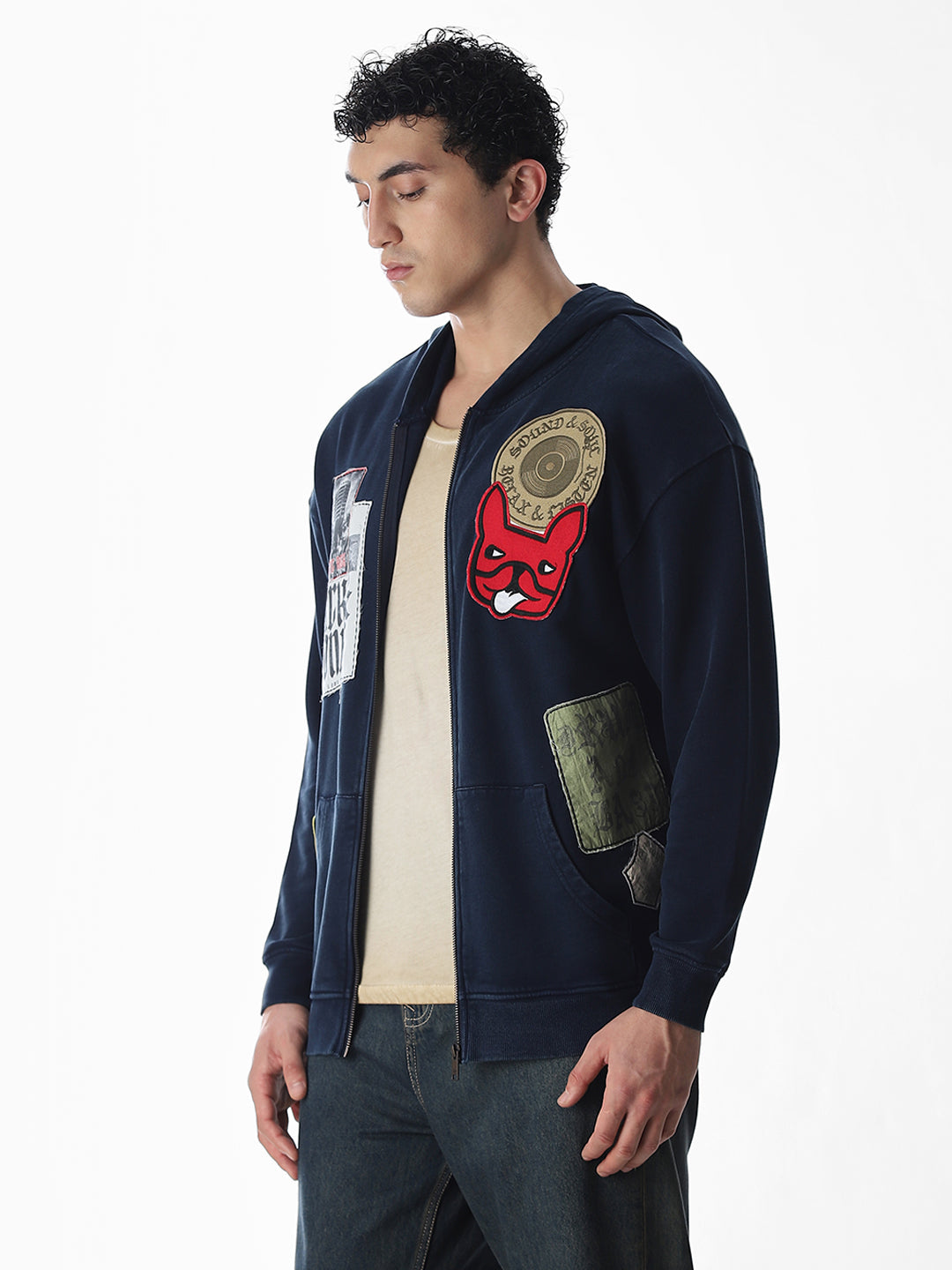 Printed Front Open Hooded Sweatshirt