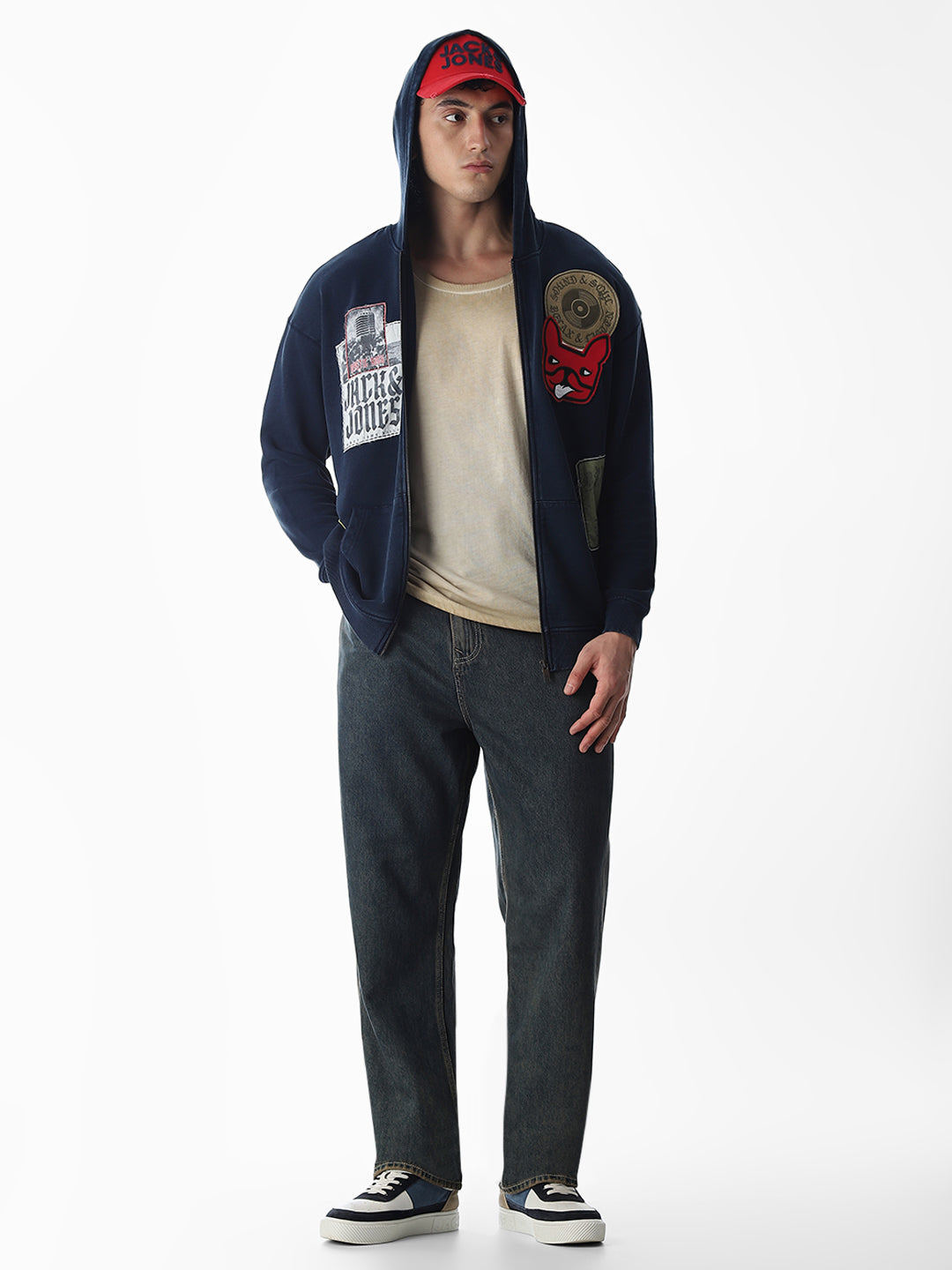 Printed Front Open Hooded Sweatshirt