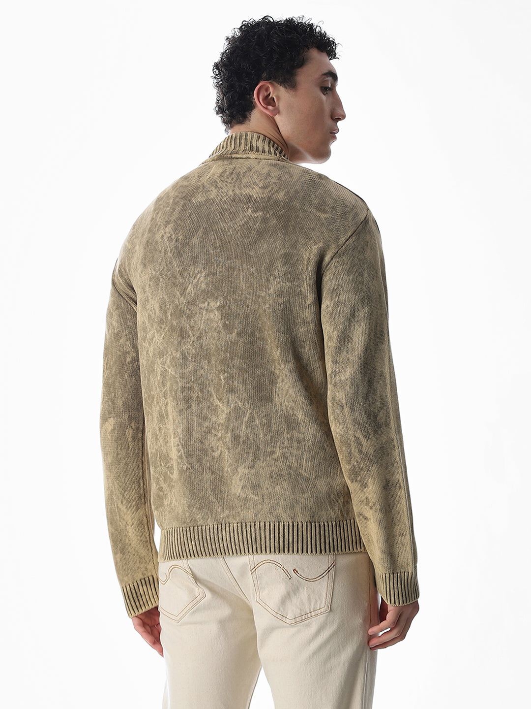 Heavily Washed Front Open Sweater