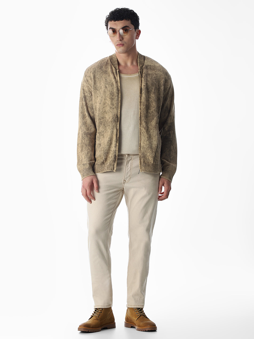 Heavily Washed Front Open Sweater