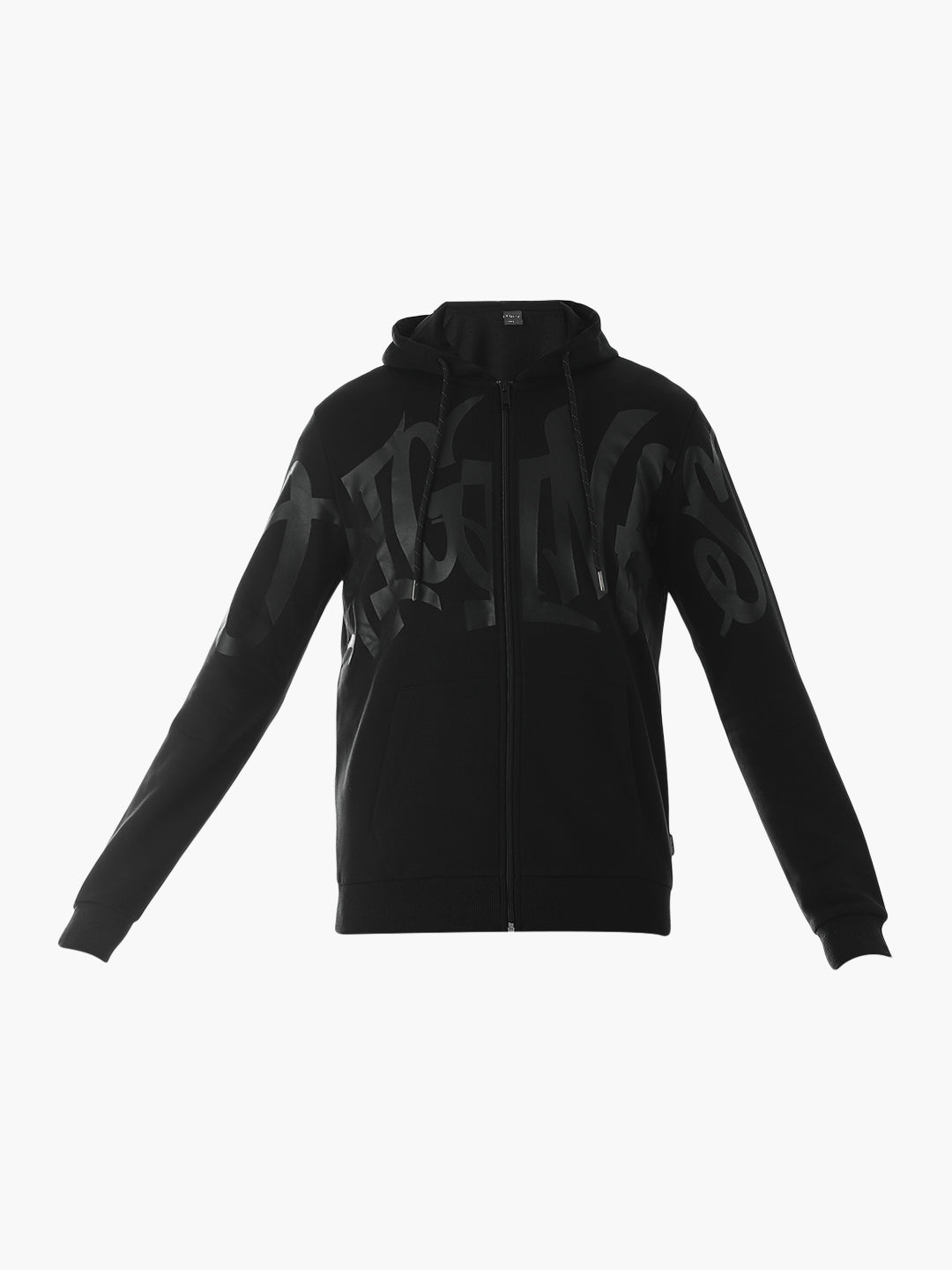 Black Typographic Print Front Open Sweatshirt