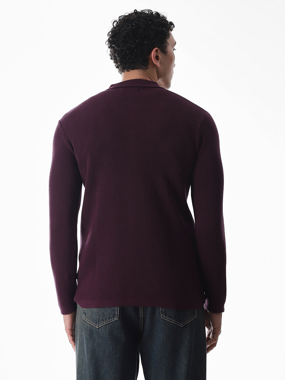 Purple Knitted Front Open Shirt