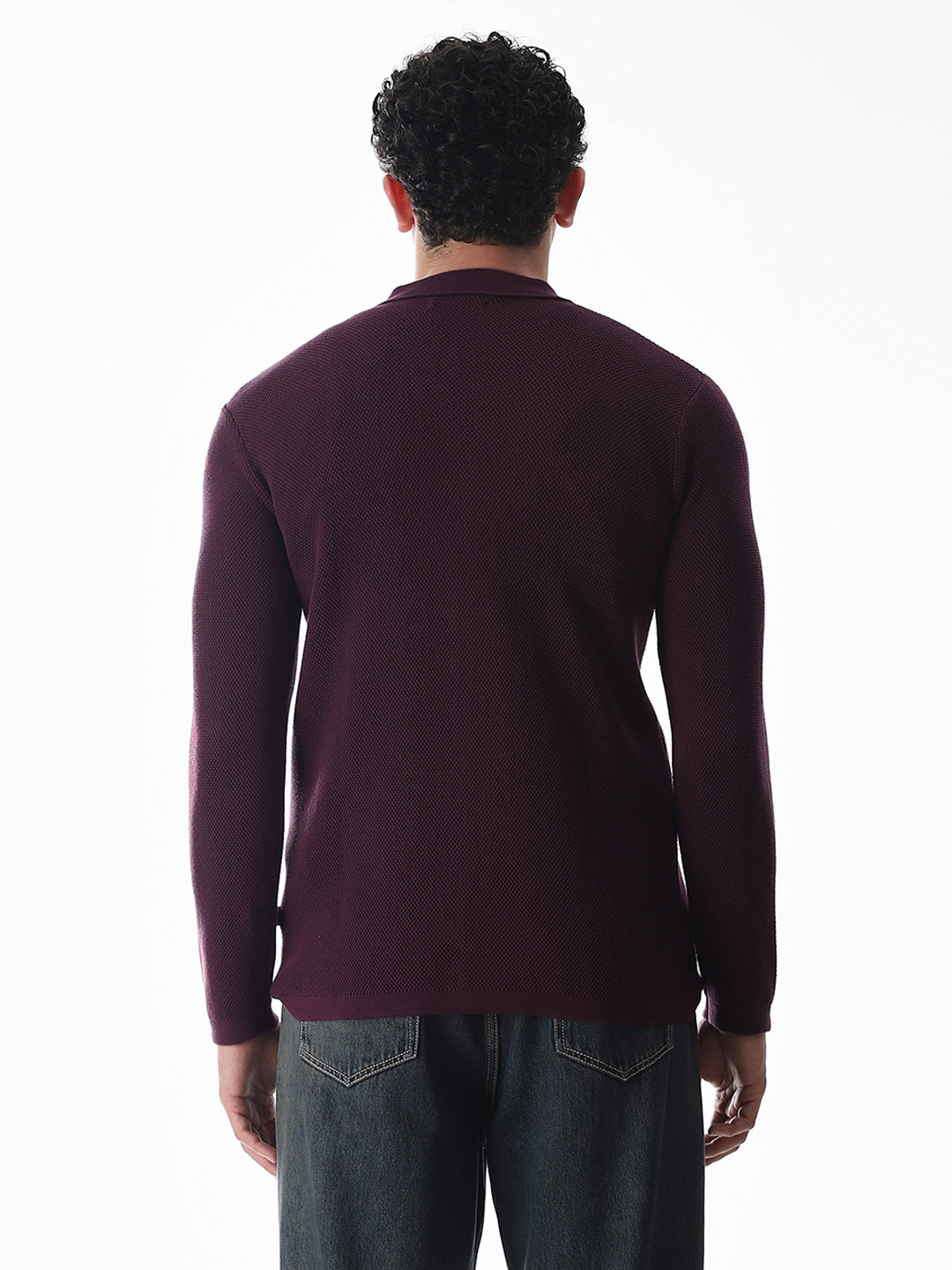 Purple Knitted Front Open Shirt