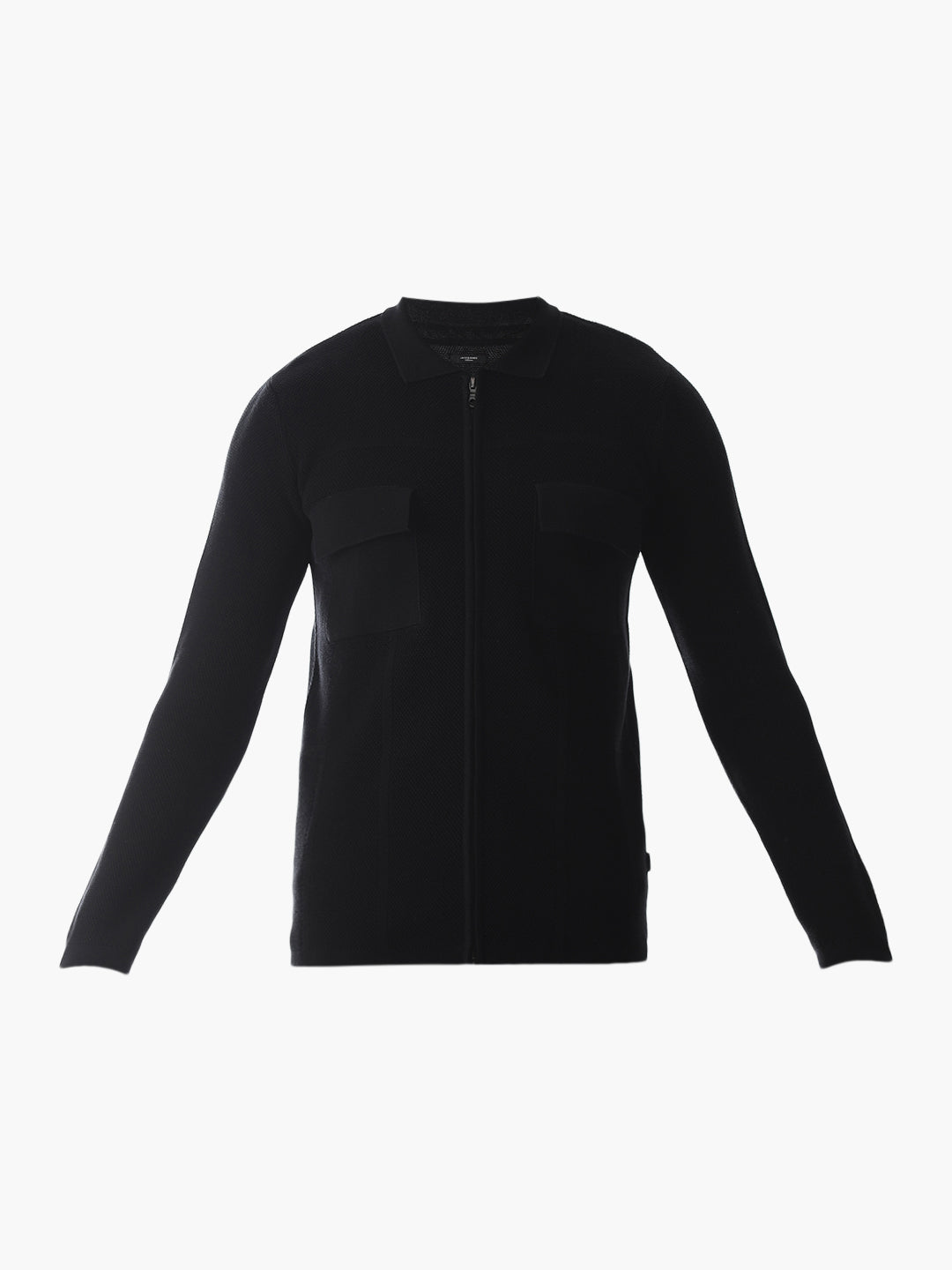 Black Knitted Front Open Shirt