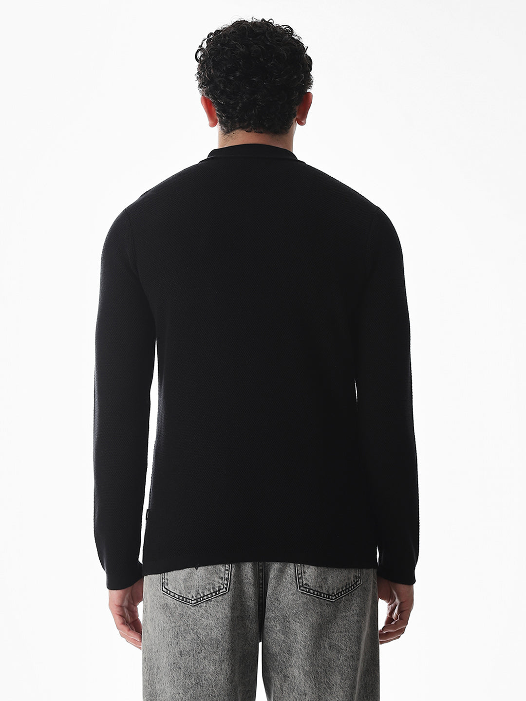 Black Knitted Front Open Shirt