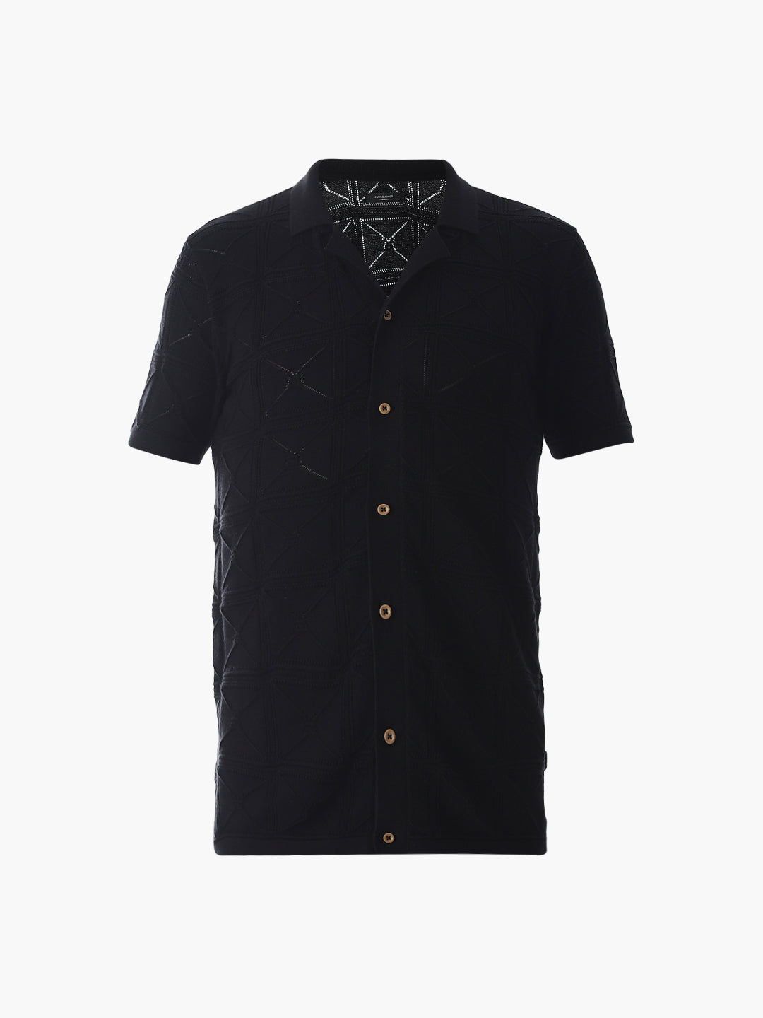 Black Knitted Jacquard Front Open Shirt