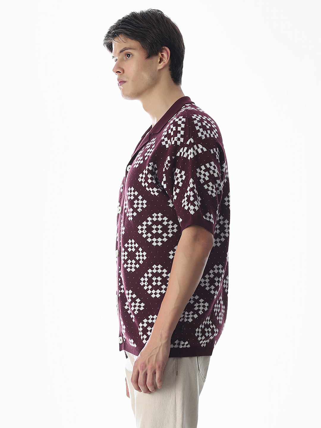 Mauve Wine Knitted Oversized Polo
