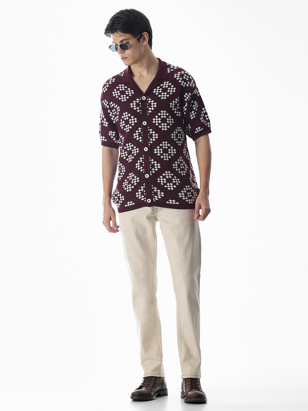 Mauve Wine Knitted Oversized Polo