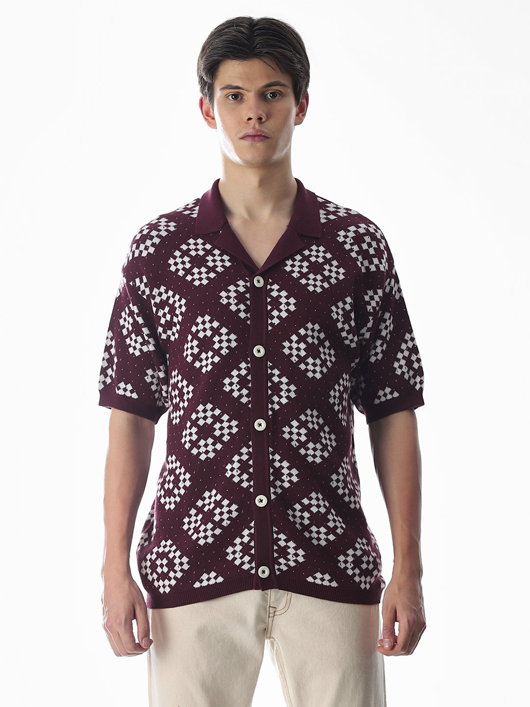 Mauve Wine Knitted Oversized Polo