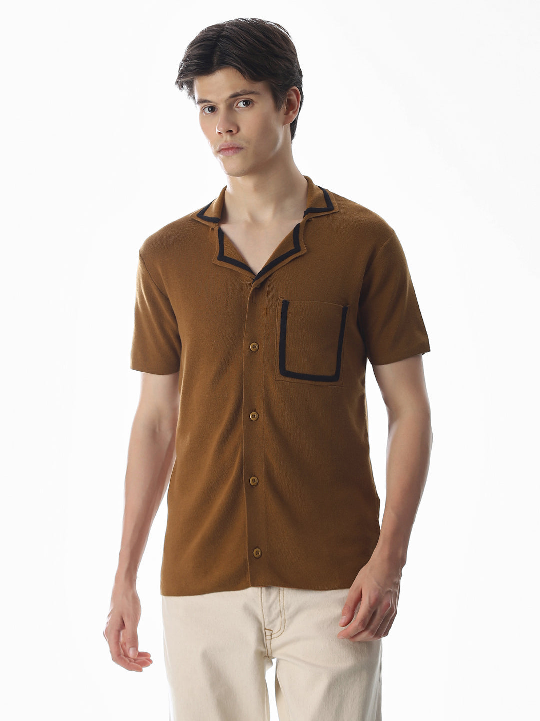 Brown Knitted Drop Shoulder Polo