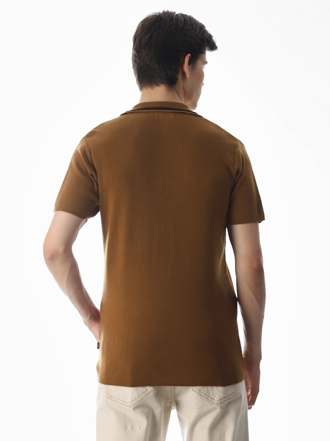 Brown Knitted Drop Shoulder Polo