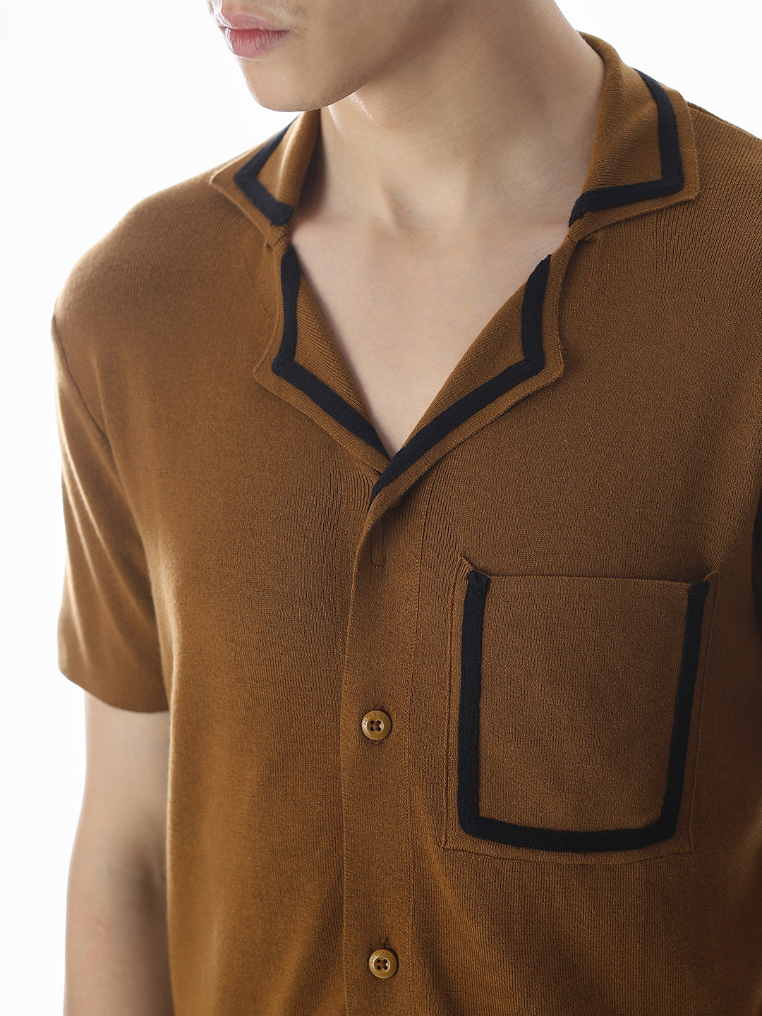 Brown Knitted Drop Shoulder Polo
