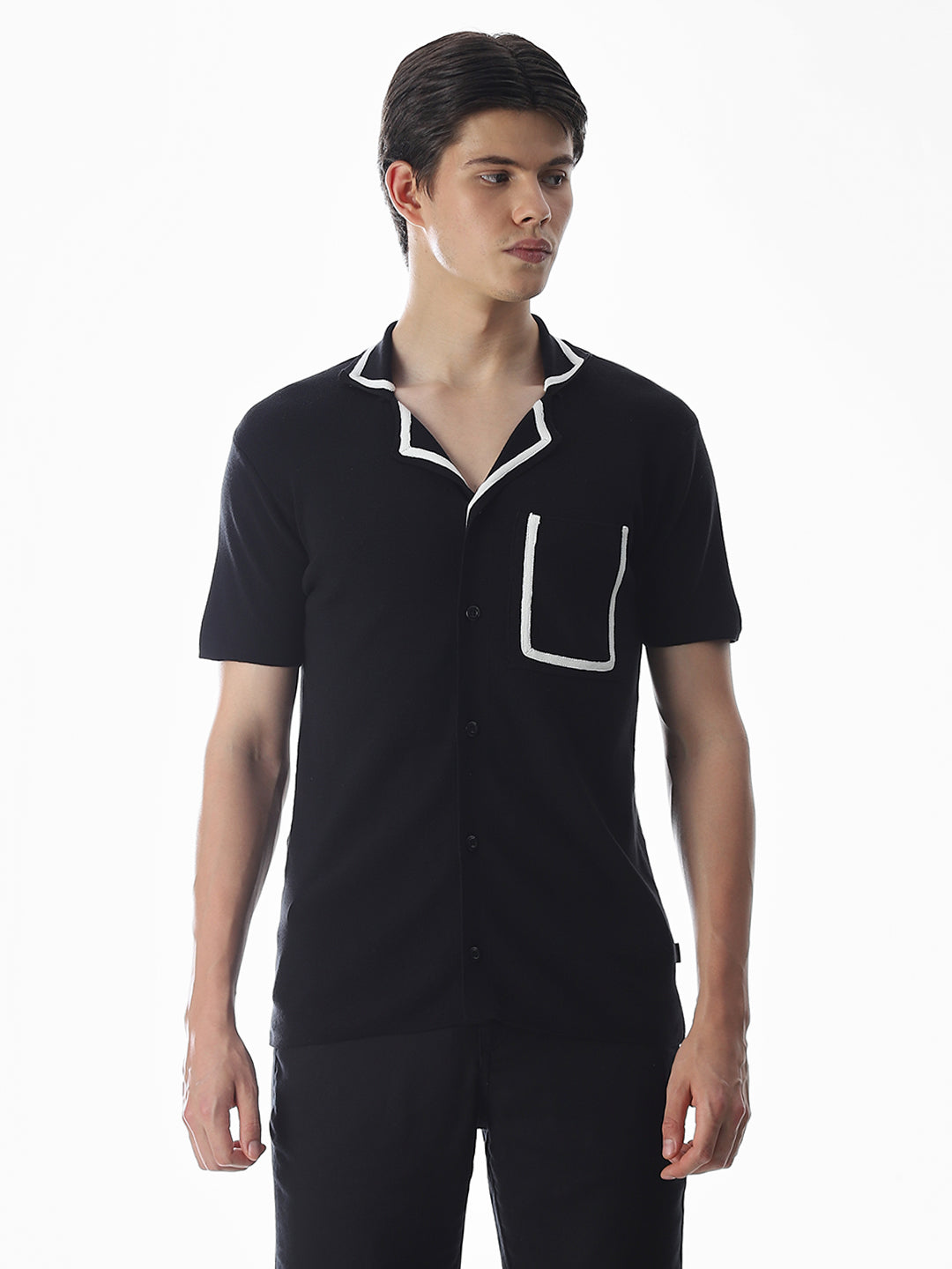 Black Knitted Drop Shoulder Polo