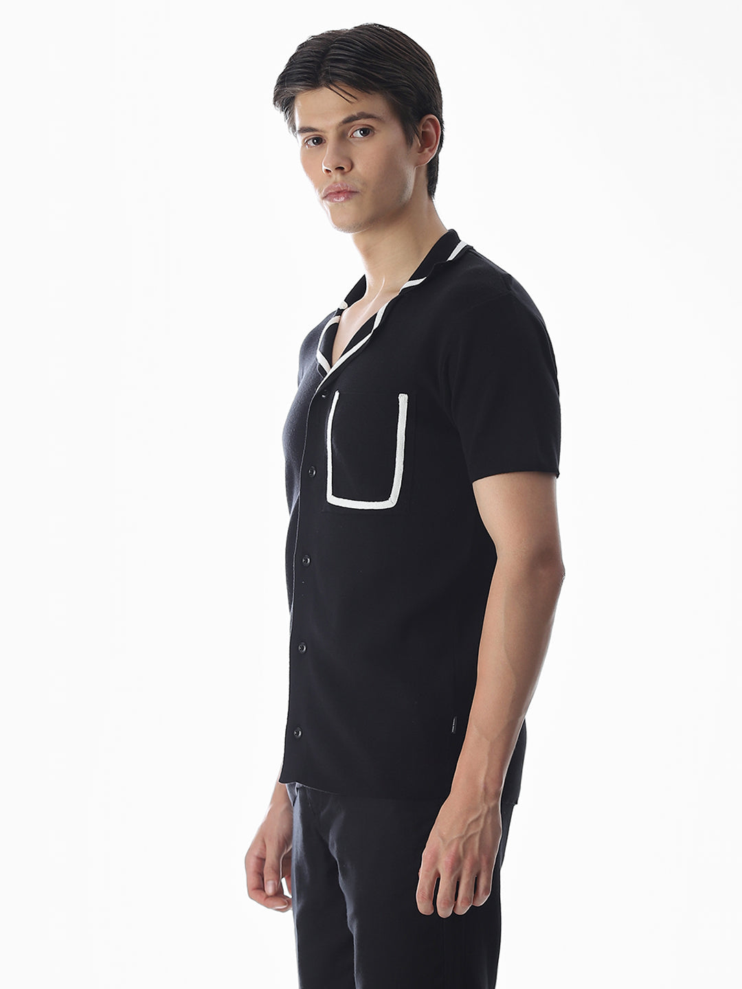 Black Knitted Drop Shoulder Polo