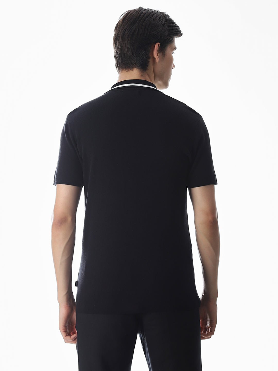 Black Knitted Drop Shoulder Polo