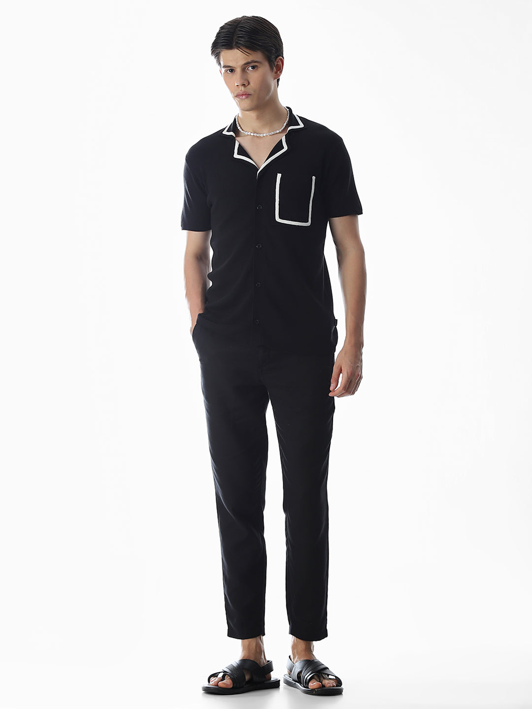 Black Knitted Drop Shoulder Polo