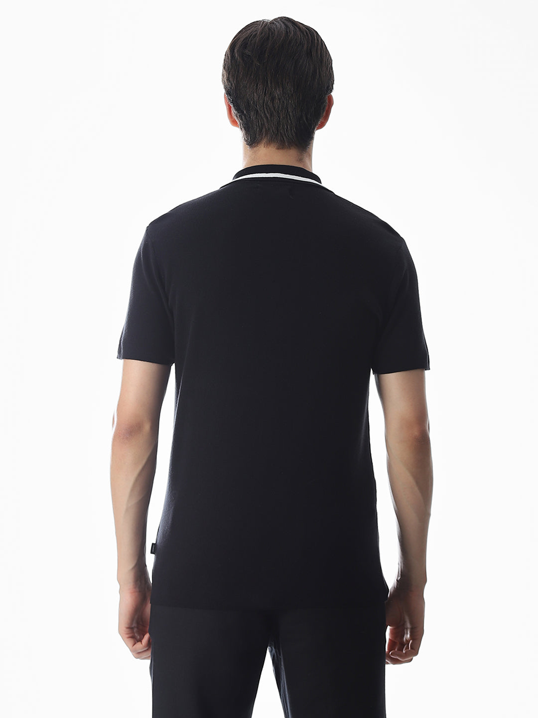 Black Knitted Drop Shoulder Polo
