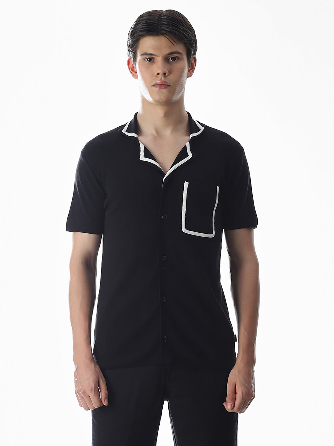 Black Knitted Drop Shoulder Polo