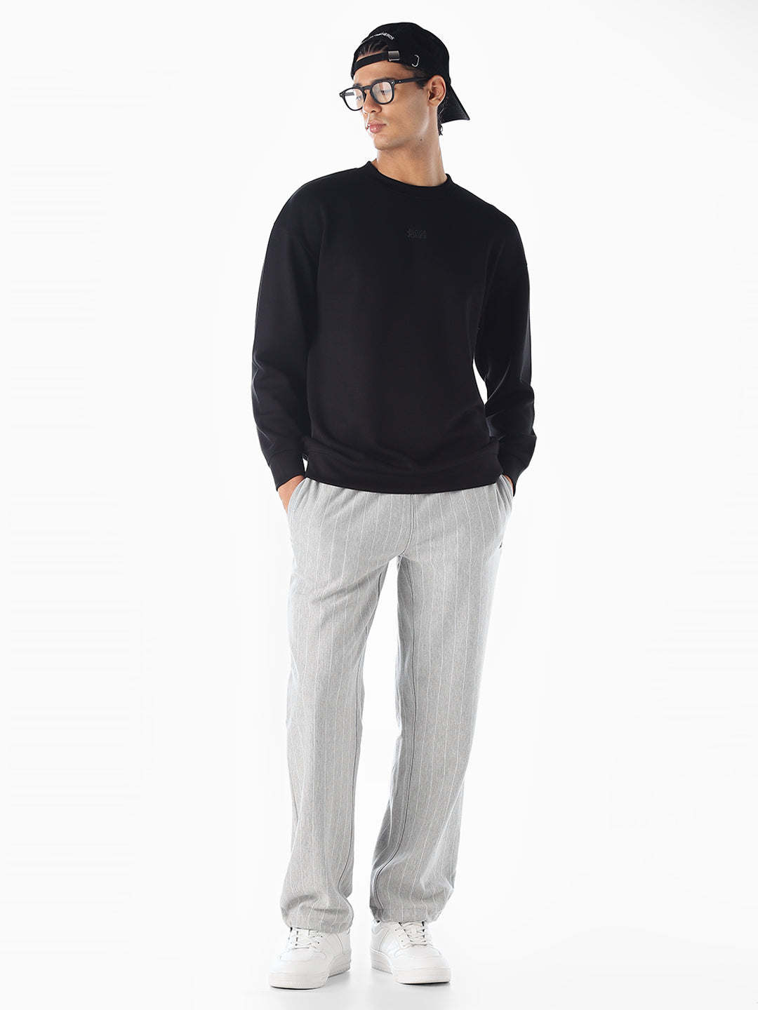 Light Grey Melange Striped Sweatpants