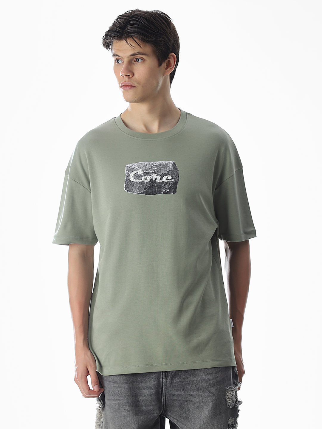 Green Printed Boxy Fit T-shirt