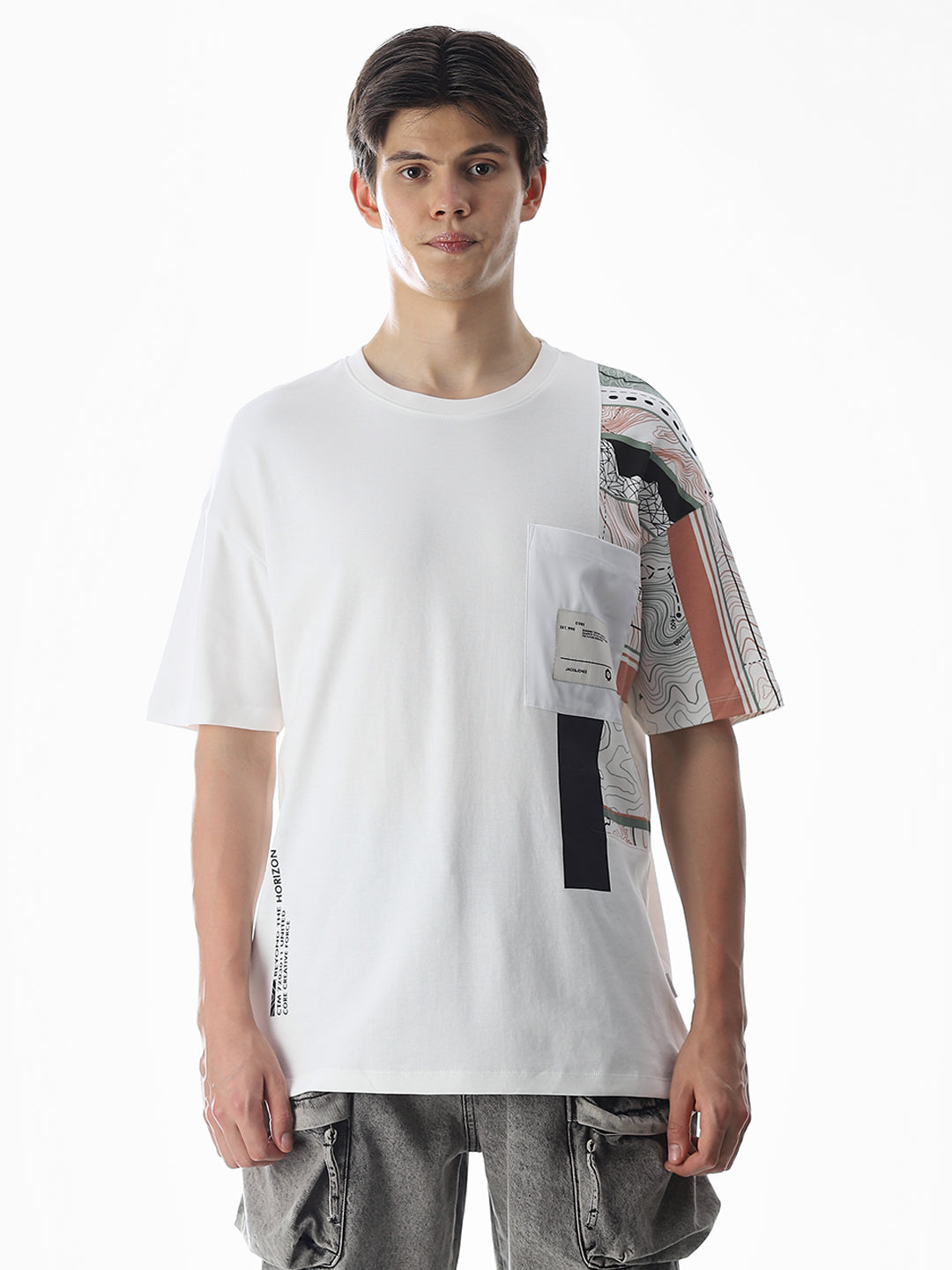 White Printed Boxy Fit T-shirt