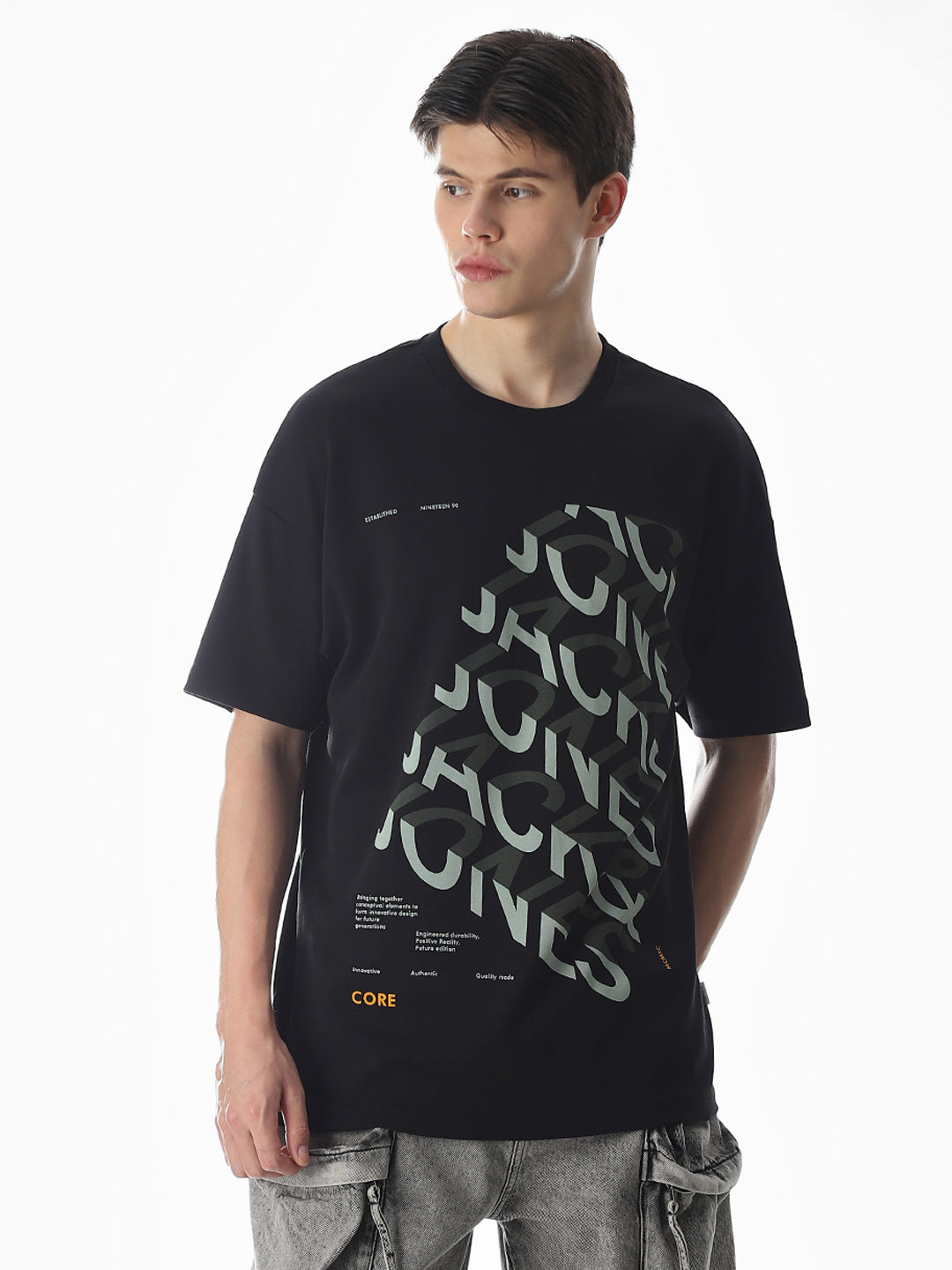 Black Abstract Print Oversized T-shirt